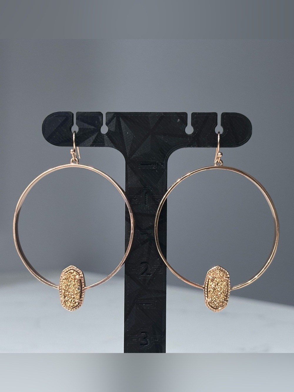 Kendra Scott Elora Hoop Earrings Drusy Gold Tone Large Drop Hoops